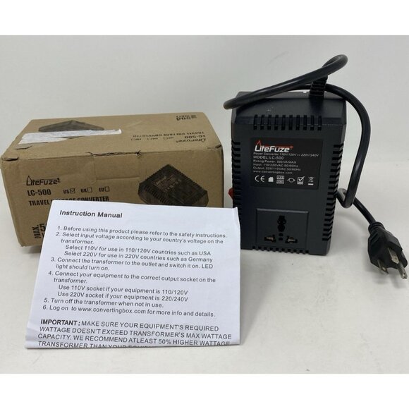 LiteFuze LC-500 US 500W Travel Voltage Converter - USA Cord - Step Up/Down NEW - Picture 1 of 10